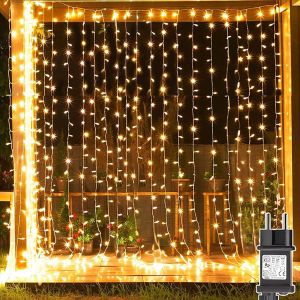 Guirlande Lumineuse Mariage 3m X 3m 300 Led Rideau Lumineux No&euml;l Avec Transformateur, Timer, 8 Modes &Eacute;tanche Guirlande Rideau Lumineuse Pour Mariage Chambre No&euml;l Ext&eacute;rieur Interieur D&eacute;corations - Neuf