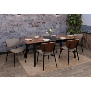 Lot de 6 chaises de salle &agrave; manger HWC-O45, bois courb&eacute;, tissu (370 g/m&sup2;) certifi&eacute; Oeko-Tex MVGaspect noyer, gris clair - Neuf