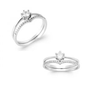 Bague Solitaire Double Anneaux Effet 2 En 1 En Argent Massif 925/1000 T 50 À 60 Argenté - 54 - Neuf