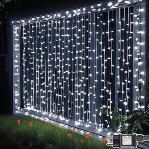 KAL-Rideau Lumineux 300 Leds 3M X 3M, 8 Modes Étanche Ip65 Guirlande Lumineuse Rideau Alimenta Secteur Pour Décoration Mariage Chambre Soirée Fête Intérieur Extérieur - Blanc - Neuf