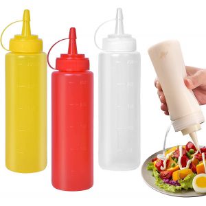 Bouteille de condiment 3 pièces,bouteille de sauce,bouteilles compressibles de 8 oz,bouteille en plastique souple - Neuf