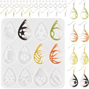 Eryi-Pandahall Moules En Silicone Pour Pendentifs De Sport, Volley-Ball, Football, Moules En Résine Avec Crochets De Boucles D'oreilles, Anneaux Ouverts, Écrous D'oreille Pour Moulage En Résine Époxy - Neuf