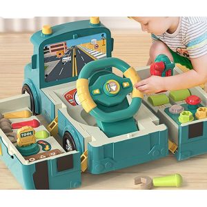 Multifonctionnel morphing bus jouet b&eacute;b&eacute; voiture Puzzle Tool cars patchwork inertiel bo&icirc;te de couleur - Vert [simulation de conduite] bus ambulance (version batterie) - Neuf