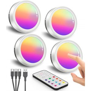 Subzonal-Lampe De Placard Rgb Sans Fil, Batterie De 1600mah Spot Led Autocollant Rechargeable Usb Lampe Vitrine Telecommande Spot Cuisine Sous Meuble Couleur Lumiere Armoire Pile Tactile Veilleuse Ad - Neuf