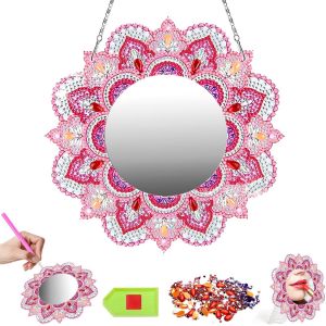 Kal-Peinture Au Diamant Spiegel, Kit De Bricolage Miroir De Maquillage Enfants Diamond Painting Enfants Miroir Cosmétique Mandala, Cadeaux Filles 5 6 7 8 9 10 11 12 Ans Pour Diy Handmade Pendentif - Neuf