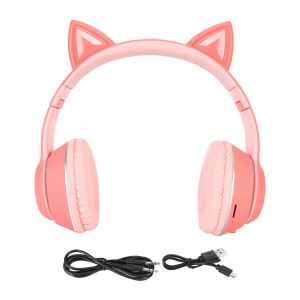 Casque Bluetooth pour enfants, oreilles de chat, sans fil, filaire, pliable, avec micro, lumiere LED et controle du volume - Neuf