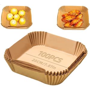 ChenQuanSarl-Lot De 100 Papiers Pour Friteuse À Air, Papier Pour Friteuse À Air, Papier Four Pour Friteuse À Air 7,9 '', Papier Sulfurisé Résistant À L'Eau Et À L'Huile Pour Hautes Températures(Carré - Neuf