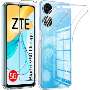 Coque Bumper Silicone Transparente + 1 Verre Trempé Pour Zte Blade V50 Design 5g - Bords Surélevés, Coins Renforcés, Découpes Précises, Anti-Empreintes - Neuf