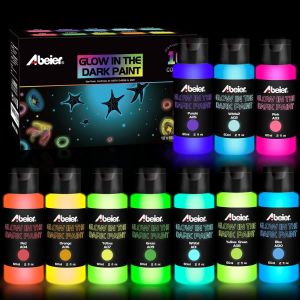 JEXNOVASHOP-Peinture acrylique phosphorescente - 10 couleurs vives (60 ml) - Peinture fluorescente longue dur&eacute;e - Id&eacute;ale pour les projets de bricolage, Halloween, P&acirc;ques, No&euml;l - Neuf