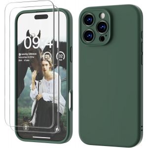 3 en 1 iPhone 16 Pro Max Coque Silicone Liquide 6.9""- avec 2 Verre Tremp&eacute; - &Eacute;tui Protection Pr&eacute;cise de Cam&eacute;ra [R&eacute;sistant aux Rayures] [Antid&eacute;rapant] iPhone 16 Pro Max Case, Pine Vert - Neuf