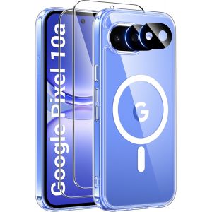 JGD-Magn&eacute;tique Coque pour Google Pixel 10a avec 2 Verres Tremp&eacute;s et 2 Cam&eacute;ra Protecteur, Compatible avec MagSafe, Dos Anti Rayures &Eacute;tui Antichoc Coque Pixel 10a -Transparent - Neuf