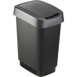 Eryi-Twist Poubelle De 10l Avec Couvercle, Peut Être Utilisée Comme Couvercle À Bascule Ou À Charnière, Plastique (Pp) Sans Bpa, Noir/Argent, 10l (24.8 X 18.1 X 33.0 Cm) - Neuf