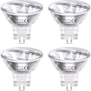 KAL-Ampoules Halogènes Mr11 12V 35W, Dimmable Gu4 Ampoule Halogène À Spot Ampoule Réflecteur Mr11 De 35 Mm Avec Couvercle En Verre Blanc Chaud 2800K Pour Éclairage De Voie Encastré (Lot De 4) - Neuf