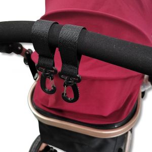 Asfasfq-Zalati Lot De 2 Crochets Pour Poussette - Mousqueton Avec Fermeture Hook And Loop - Noir - Neuf