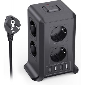 Multiprise avec Interrupteur, Multiprise Parafoudre et Surtension with 8 Sortie AC and 5 USB Ports, pour Le Bureau, Salon, Chambre &agrave; Coucher - Neuf