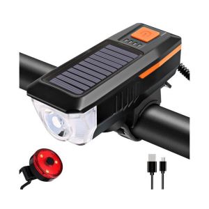 Kit D'&eacute;clairage De V&eacute;lo Solaire Rechargeable Par Usb Avec Klaxon - Ensemble Phare Avant Et Arri&egrave;re &Agrave; Led Et Feu Arri&egrave;re Pour Plus De S&eacute;curit&eacute; Et De Visibilit&eacute; - Neuf