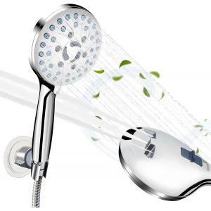 JGD-Pommeau de douche haute pression &iquest; &Eacute;conomie d&iquest;eau &iquest; Chrom&eacute; &iquest; 7 modes de jet &iquest; Douchette facile &agrave; installer avec tuyau flexible inox 1,5m et support mural adh&eacute;sif orientable - Neuf
