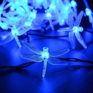 Kal-Guirlande Lumineuse Solaire, 20led Libellule String Lights Chaîne De Lumière Extérieure Pour Jardin,Mariage,Terrasse,Noël(Bleu) - Neuf