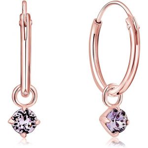 Kal-&reg; Boucles D'oreilles Petites Cr&eacute;oles En Argent 925 Plaqu&eacute; Or Rose & Pendentif 3 Mm Cristaux Swarovski&reg; Elements Ronds - &Eacute;paisseur 1.2 Mm - Diam&egrave;tre: 12 Mm - Choix De Diff&eacute;rentes Couleurs - Neuf