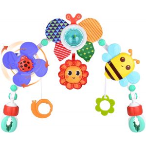 MDY-Arche de Poussette, Jouets musicaux Mobiles Honeybee Crib, Jouet à emporter avec Support d'activité sensorielle Pliable réglable pour transats, siège Auto et Landau (A) - Neuf