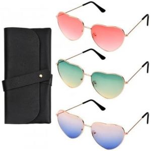 Bnhgo-Lot De 3 Paires De Lunettes De Soleil, Lunettes De Soleil Forme De C?ur, Lunettes De Soleil Hippies, Lunette De Soleil Coeur Femme, Protection Uv Lunettes, Vintage Lunettes De Soleil Festival - Neuf