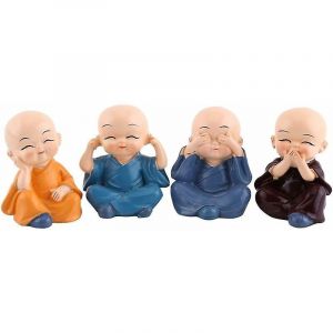 Lot de 4 statues de Bouddha &iquest; Mini figurines de Bouddha moine en r&eacute;sine pour d&eacute;coration de maison, jardin, voiture, id&eacute;e cadeau - Neuf