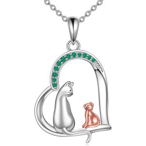 Collier Chat Pour Femmes Et Filles, En Argent Sterling 925 Avec Zircone, Pendentif En Forme De C?ur, Bijou Pour Chat, Cadeau D'anniversaire Pour Femmes Et Amoureux Des Chats, Argent Sterling, - Neuf