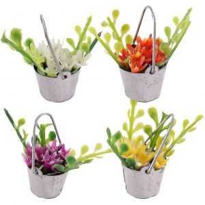 Lot De 4 Pots De Fleurs Artificiels Miniatures Pour D&eacute;coration De Maison De Poup&eacute;e &Agrave; L'&eacute;chelle 1:12 - Plantes Esth&eacute;tiques Et R&eacute;alistes - Neuf
