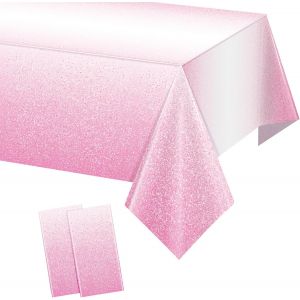 SJZG-Lot De 2 Nappes En Plastique Ombr&eacute; Rose P&acirc;le, Jetable, Rectangulaire, D&eacute;grad&eacute; Pastel - Neuf
