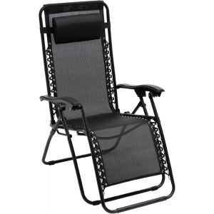 Ulteronixshop-Chaise Longue De Jardin Zero Gravity, Fauteuil Relax Avec Appui-T&ecirc;te Rembourr&eacute;, Transat D&iquest;&Eacute;t&eacute; En Accier Alli&eacute;, Chaise D&iquest;Ext&eacute;rieur Confortable, 165x65x11 Cm, Noir - Neuf