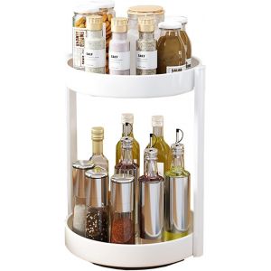 Eryi-Plateau Tournant Epices Rangement Epices Cuisine 2 Etages Étagère À Épices Rotatif Métal Lazy Susan Organisateur Pour Armoire(Blanc) - Neuf