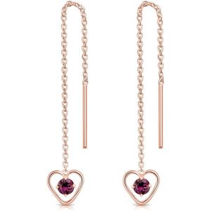 Kal-&reg; Boucles D'oreilles Pendantes &Agrave; Cha&icirc;ne En Argent Fin 925 Plaqu&eacute; Or Rose - Coeur Avec Mini 3 Mm Cristaux De Swarovski&reg; Elements Ronds - Choix De Diff&eacute;rentes Couleurs - Neuf