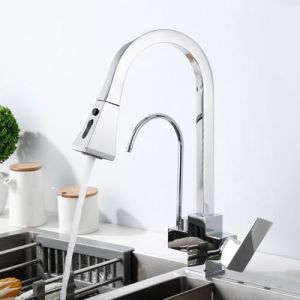 Robinet de cuisine générique, mitigeur d'évier de cuisine, pulvérisateur extractible à 3 voies, chromé, double mode, 3 en 1, eau potable D - Neuf