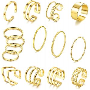 15 Pi&egrave;ces Bague Femme Acier Inoxydable Phalange Empilables Bague Ouvert Minimaliste Bague Pouce Femme Ensemble Bague Knuckle Pour Femme Argent/Or - Neuf