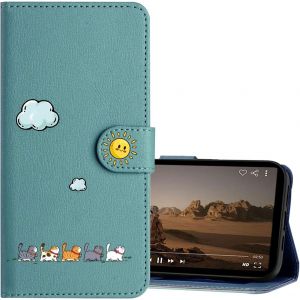 TIANYI-Housse Telephone Portable pour Samsung Galaxy S24 FE 5G(6.7") Protection Porte Carte Aimant&eacute;e Portefeuille Pochette pour Samsung Galaxy S24 FE 5G(6.7") Clapet Cordon Aimant&eacute;e Rabat Chat Vert - Neuf