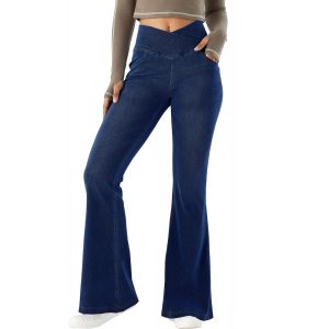 Ulteronixshop-Femmes V Crossover Taille Haute Hanches Control Casual Fitness Legging Yoga Pants Faux Jean imprim&eacute; Femmes Bottes de Yoga Pantalons de Fitness &eacute;vas&eacute;s avec Poches lat&eacute;rales. - Neuf