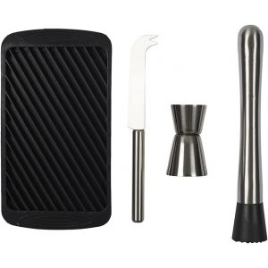 Mevronisshop-Kv7337, Coffret &Agrave; Mojito Avec 4 Accessoires En Acier Inoxydable - Moule &Agrave; Glace, Doseur, Couteau, Pilon - 11 X 20,5 X 3,4 Cm - Argent/Noir/Blanc - Neuf