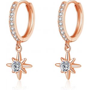 Kal-Boucles D'oreilles Créoles En Argent 925 Avec Pendentif, Boucles D'oreilles Pendantes En Argent Sterling 925 Avec Lune Et Étoile, Boucles D'oreilles Créoles Pendantes Pour Femme Et Fille - Neuf