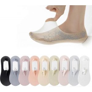 9 Paires De Chaussettes Invisibles Antidérapantes En Soie Glacée,Chaussettes Intérieures Minces Respirantes À Coupe Basse Pour Les Femmes Chaussettes De Doublure Ultra Basses - Neuf