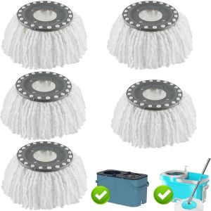 YEMAESRE-Lot De 5 Têtes De Rechange Pour Balai À Franges Old Hurricane Mr.Clean - Rotation À 360° - En Microfibre - Tête De Balai Rotative Universelle Pour Serpillères Standard - Neuf