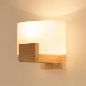 Applique Murale Rustique En Bois,Appliques Murales Cr&eacute;atives Japonaises Avec Abat-Jour En Verre E27,D&eacute;coration D'int&eacute;rieur Chambre &Agrave; Coucher Salle &Agrave; Manger Salon Studio Luminaires Muraux - Neuf