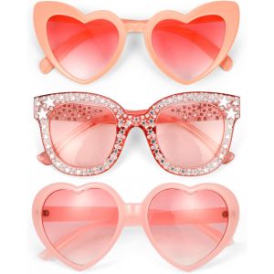 Asas-3pcs Lunettes De Soleil Femme,Lunette Coeur Rose Lunettes De Soleil Vintage Strass Lunettes De Soleil Coeur Rose,Lunette Rose Lunettes Evjf Lunette Festival Lunette Soleil Coeur Pour Carnaval Fête - Neuf