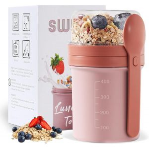 Kal-Muesli - Gobelet À Emporter - 450 Ml + 250 Ml - Gobelet À Yaourt À Emporter Avec Cuillère - Gobelet À Céréales À Emporter Pour Céréales Et Yaourt - Anti-Fuite - Pot À Déjeuner (Violet Vif) - Neuf