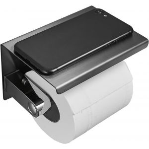 Support de papier toilette à rouleau unique avec étagère pour téléphone,distributeur de mouchoirs mural en acier inoxydable pour salle de bain (noir) - Neuf