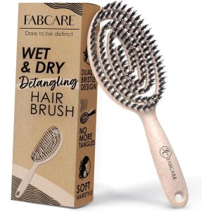 Kalanka-Brosse Cheveux Poil Sanglier Démêlante Double Ressort Spirale Magique Sans Tirer Professionnelle (Beige) - Neuf