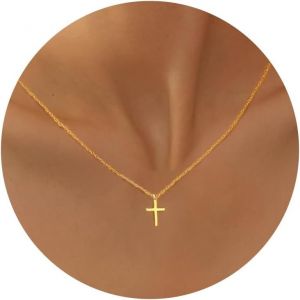 Collier Croix Femme Chretienne Or Collier Ras De Cou Femme Plaqué18k Or Croix Pendentif Croix Chaine Latérale Catholique Religion Croix Pour Femmes Chretien Bijoux En Or Cadeau Pour Femme - Neuf