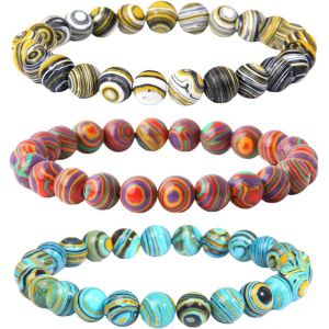 Kalsw-3 Pièces Bracelet D'échantillon De Paon,Bracelet En Pierre Naturelle,Bracelet Élastique,Bracelet De Perles Pour Femmes,Vêtements Et Vêtements. - Neuf