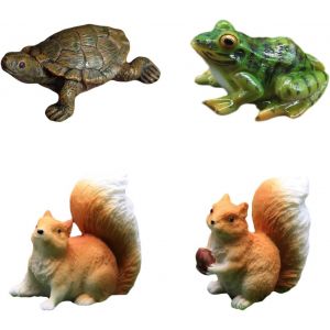 Mevronisshop-4 Pi&egrave;ces Statue Grenouille Figurine,Statue De Tortue D&eacute;corative En R&eacute;sine,Figurines D'&eacute;cureuil Mignonnes,Figurines D'&eacute;cureuil D&eacute;coratives,Convient Aux Jardins, &Eacute;tangs, Pots De Fleurs, Et - Neuf