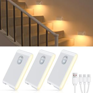 Veilleuse Détecteur De Mouvement 3 Modes (Auto/Off/On), Lot De 6 Lampes Led Rechargeables, Lampe D'escalier Détecteur De Mouvement (Sans Prise), Veilleuse Enfant Pour, Couloir, Chambre,Escalier - Neuf