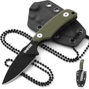 Couteau De Cou-Couteau De Survie Petite Lame Fixe Edc Avec Étui Kydex Et Dragonne À Bille,Lame D2 Et Manche G10 - Neuf